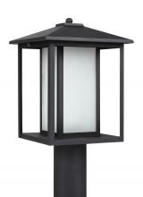  89129-12 - Hunnington contemporary 1-light outdoor exterior post lantern in black finish with etched seeded gla