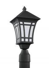  89231-12 - Herrington transitional 1-light outdoor exterior post lantern in black finish with etched white glas