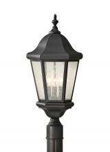  OL5907BK - Martinsville traditional 3-light outdoor exterior post lantern in black finish with clear seeded gla