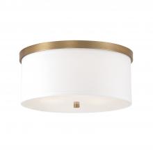  2015AD-480 - 3-Light Flush Mount in Aged Brass - White Fabric Drum Shade with Diffuser