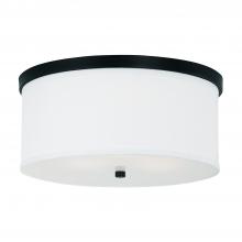  2015MB-480 - 3-Light Flush Mount in Matte Black with White Fabric Drum Shade with Diffuser