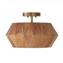  251011LW - 1-Light Convertible Semi-Flush Pendant in Hand-distressed Patinaed Brass and Handcrafted Mango Wood