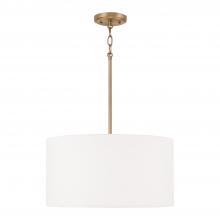  314632AD-659 - 3-Light Pendant in Aged Brass with White Fabric Drum Shade and Acrylic Diffuser
