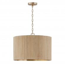  350741WS - 3-Light Pendant in Matte Brass and Handcrafted Mango Wood in White Wash
