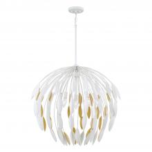  351851WE - 5-Light Botanical Pendant in Matte White and Buffed Gold