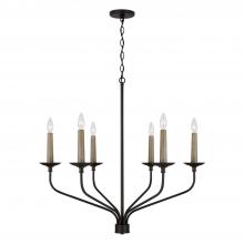  451561MB - 6-Light Chandelier in Matte Black with Interchangeable Faux Wood or Matte Black Candle Sleeves