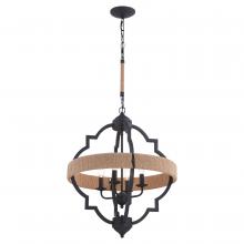  P0308 - Beaumont 20 in. W 4 Light Pendant Textured Gray with Natural Rope