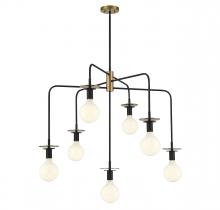  V6-L1-6005-7-143 - Godfrey 7-Light Chandelier in Matte Black with Warm Brass Accents