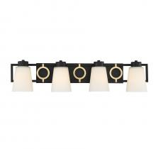  L8-4450-4-143 - Russo 4-Light Bathroom Vanity Light in Matte Black with Warm Brass Accents