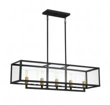  V6-L1-2927-5-137 - Harris 5-Light Linear Chandelier in Textured Black with Warm Brass Accents