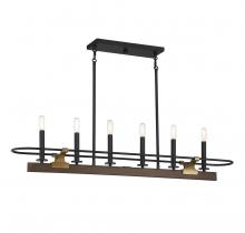  V6-L1-2933-6-170 - Icarus 6-Light Linear Chandelier in Burnished Brass with Walnut