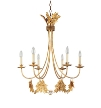  CH1159-6 - Sweet Olive French Rustic Metal and Crystal 6 Light Chandelier in Antiqued Gold