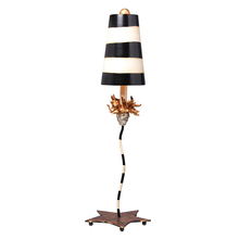  TA1009 - Black & White Striped Shaded La Fleur Buffet Table Lamp with Distressed Gold Accents