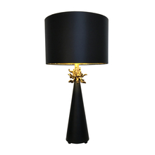  TA1261 - Neo Black Buffet Table Lamp By Lucas McKearn with Distressed Gold accents and inside of Shade