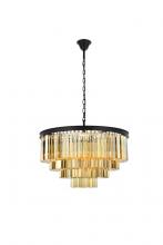  1201D32MB-GT/RC - Sydney 17 Light Matte Black Chandelier Golden Teak (Smoky) Royal Cut Crystal