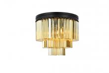  1201F20MB-GT/RC - Sydney 9 Light Matte Black Flush Mount Golden Teak (Smoky) Royal Cut Crystal