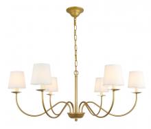  LD6103D37BR - Eclipse 6 Light Brass and White Shade Chandelier