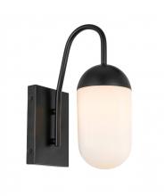  LD6169BK - Kace 1 Light Black and Frosted White Glass Wall Sconce