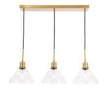  LD6224BR - Clive 3 Light Brass and Clear Seeded Glass Pendant