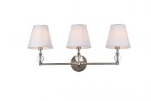  LD7023W24SN - Bethany 3 Lights Bath Sconce in Satin Nickel with White Fabric Shade