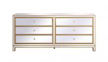  MF73672G - Reflexion 72 In. Mirrored Six Drawer Chest in Gold