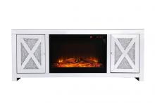  MF9903-F1 - 59 In. Crystal Mirrored Tv Stand with Wood Log Insert Fireplace