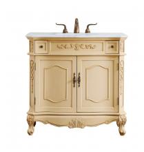  VF10136LT-VW - 36 Inch Single Bathroom Vanity in Light Antique Beige with Ivory White Engineered Marble