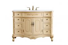  VF10148LT-VW - 48 Inch Single Bathroom Vanity in Light Antique Beige with Ivory White Engineered Marble