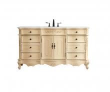  VF10160LT-VW - 60 Inch Single Bathroom Vanity in Light Antique Beige with Ivory White Engineered Marble