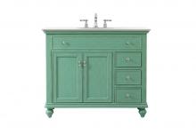  VF12342VM-VW - 42 Inch Single Bathroom Vanity in Vintage Mint with Ivory White Engineered Marble