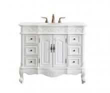  VF38842AW-VW - 42 Inch Single Bathroom Vanity in Antique White with Ivory White Engineered Marble