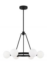  3161606-112 - Clybourn modern 6-light indoor dimmable chandelier in midnight black finish with white milk glass sh