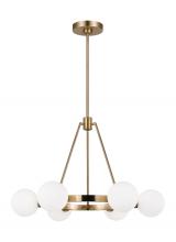  3161606-848 - Clybourn modern 6-light indoor dimmable chandelier in satin brass gold finish with white milk glass