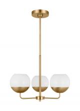  3168103EN3-848 - Alvin modern LED 3-light indoor dimmable chandelier in satin brass gold finish with white milk glass