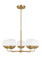  3168105-848 - Alvin modern 5-light indoor dimmable chandelier in satin brass gold finish with white milk glass glo