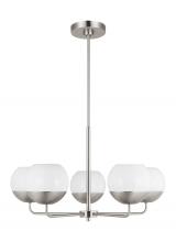  3168105-962 - Alvin modern 5-light indoor dimmable chandelier in brushed nickel silver finish with white milk glas