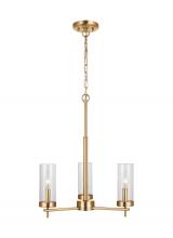  3190303EN-848 - Zire dimmable indoor LED 3-light chandelier in a satin brass finish with clear glass shades