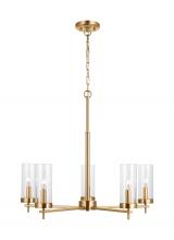  3190305EN-848 - Zire dimmable indoor LED 5-light chandelier in a satin brass finish with clear glass shades