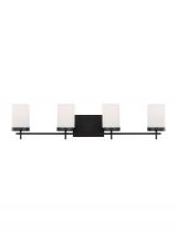  4490304EN3-112 - Zire dimmable indoor 4-light LED wall light or bath sconce in a midnight black finish with etched wh