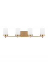  4490304EN3-848 - Zire dimmable indoor 4-light LED wall light or bath sconce in a satin brass finish with etched white