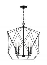  5334105-112 - Zarra contemporary 5-light indoor dimmable large pendant lantern in midnight black with midnight bla