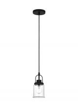  6544701-112 - Anders industrial 1-light indoor dimmable mini pendant in midnight black finish with clear glass sha
