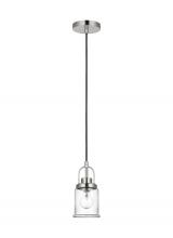  6544701-962 - Anders industrial 1-light indoor dimmable mini pendant in polished nickel finish with clear glass sh