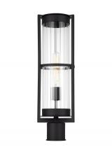  8226701-12 - Alcona transitional 1-light outdoor exterior post lantern in black finish with clear fluted glass sh