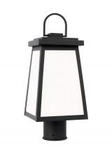  8248401EN3-12 - Founders modern 1-light LED outdoor exterior post lantern in black finish with clear glass panels an
