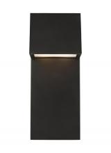  8763393S-71 - Rocha modern 2-light LED outdoor large wall lantern in antique bronze finish with satin-etched glass