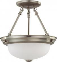  60/3244 - 2 Light - Semi Flush with Frosted White Glass - Brushed Nickel Finish