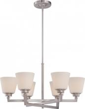  60/5456 - Mobili - 6 Light Chandelier with Satin White Glass - Brushed Nickel Finish