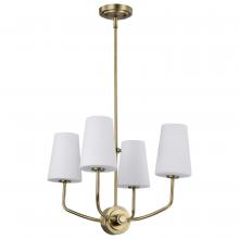  60/7884 - Cordello 4 Light Chandelier; Vintage Brass Finish; Etched White Opal Glass