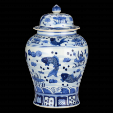  1200-0839 - South Sea Blue & White Medium Temple Jar